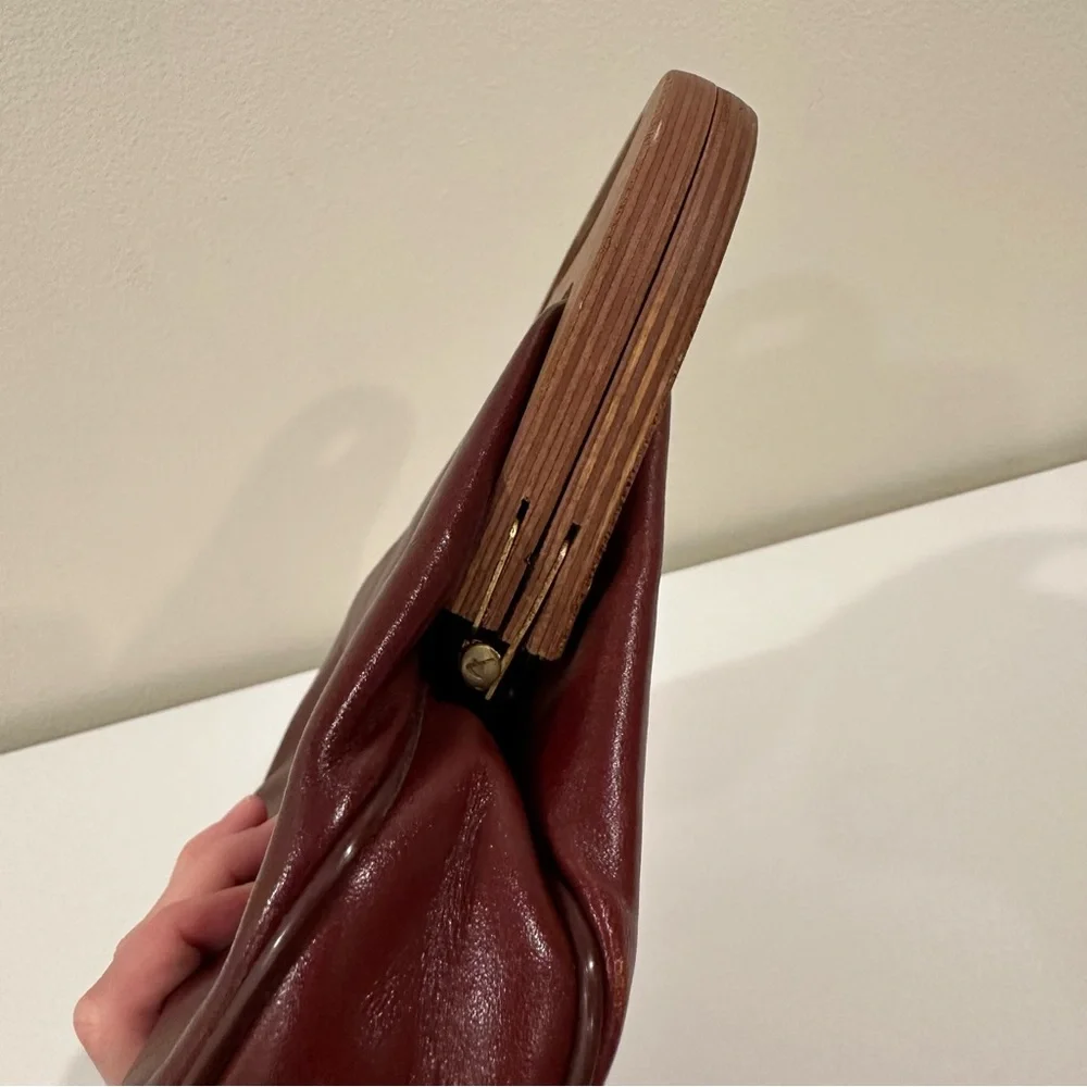 Etienne Aigner Vintage Leather Wooden Elegant Red Clutch Handbag - Picture 9 of 11